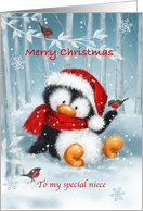 Merry Christmas Niece Cute Penguin with Santa’s Hat card
