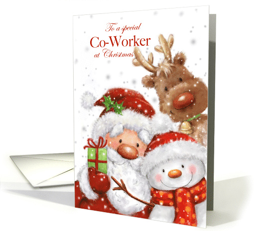 Christmas Co Worker Santa Reindeer and Snowman's Big Smile card