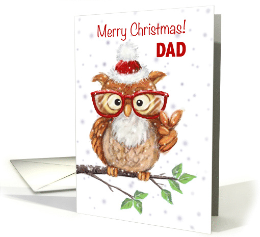 Merry Christmas Dad Cool Owl with Eyeglasses Showing V Sign card