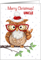 Merry Christmas Uncle Cool Owl with Eyeglasses Showing V Sign card