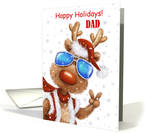 Happy Holidays Dad Cool Reindeer with Sunglasses Showing V sigh card