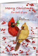 Merry Christmas Both of You Cardinal Couple on Berry Branch card