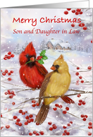 Merry Christmas Son Daughter in Law Cardinal Couple on Berry Branch card