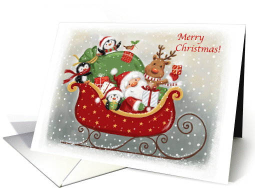 Merry Christmas Santa and Friends on Sleigh card (1695590)