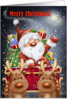 Merry Christmas Santa Riding on Sleigh with Presents card
