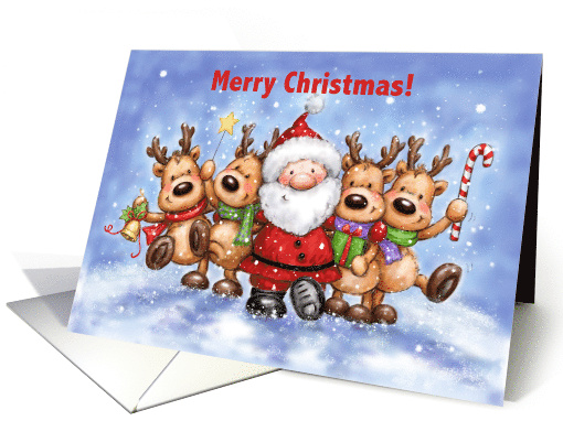 Merry Christmas Santa with Reindeer Friends card (1703782)