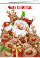 Merry Christmas Santa with Reindeer Friends card