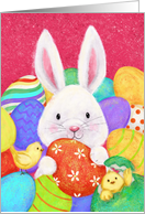 Happy Easter Rabbit and Chicks with Colorful Eggs card