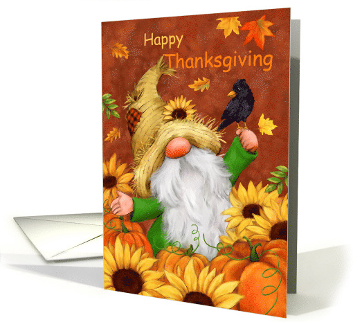 Thanksgiving for Friend and family Gnome with Crow card (1743096)