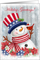 Patriotic Snowman’s Season’s Greetings card