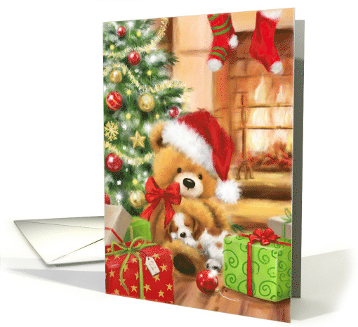 First baby Christmas Dog Sleeping on Big Teddy card (1743708)