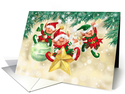 Merry Christmas Elves on Baubles card (1751532)