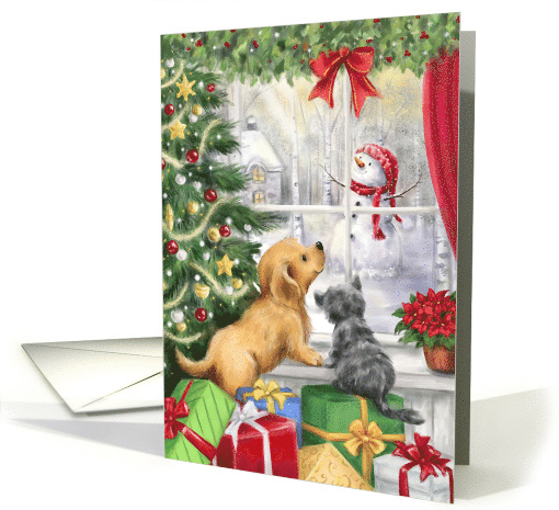Merry Christmas Dog and Cat at Window card (1751556)