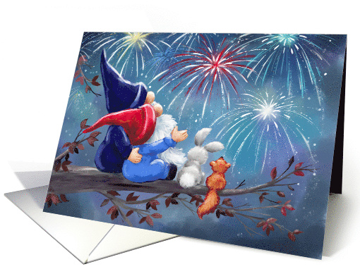Happy New Year Gnomes and Friends looking Firework card (1751852)