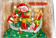 Merry Christmas Grandchildren Elves on Sac of Presents card