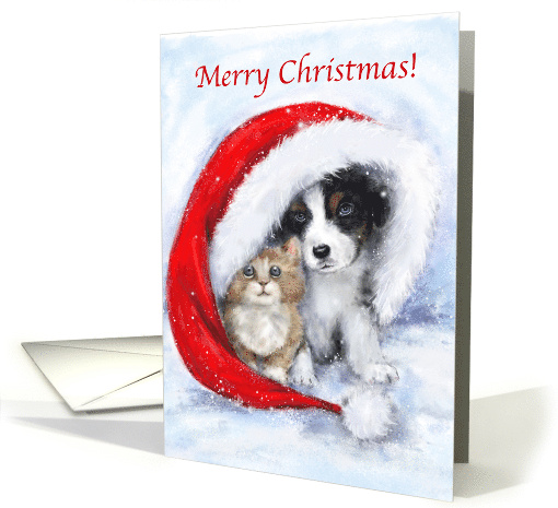 Merry Christmas Dog and Cat Friend under Hat card (1752232)