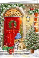 Happy Holidays Cat and Dog at Red Door card