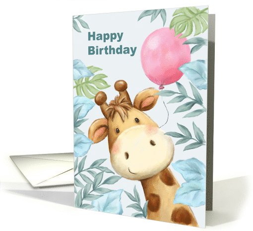 Happy Birthday Kids Cute Giraffe with Balloon card (1766678)