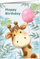 Happy Birthday Kids Cute Giraffe with Balloon card