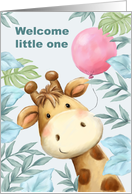 Welcome Little one Cute Giraffe with Balloon Announcement card