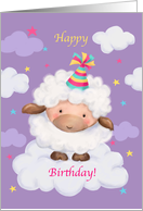 Happy Birthday on Easter Cute Sheep on Cloud card