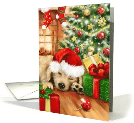 Christmas Puppy Sleeping in Cozy Christmas Room card (1773392)
