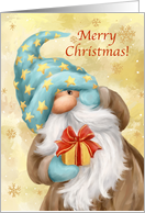 Merry Christmas Cute Gnome with Golden Present card