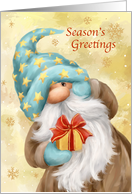 Season’s Greetings Cute Gnome with Golden Present card