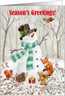 Season’s Greetings Snowman with Forest Friends card