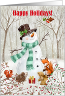 Happy Holidays Snowman with Forest Friends card