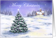 Merry Christmas Tree in Snowy Village card