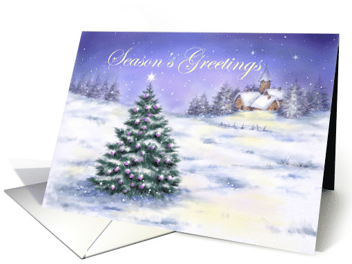 Season's Greetings Christmas Tree in Snowy Village card (1783368)