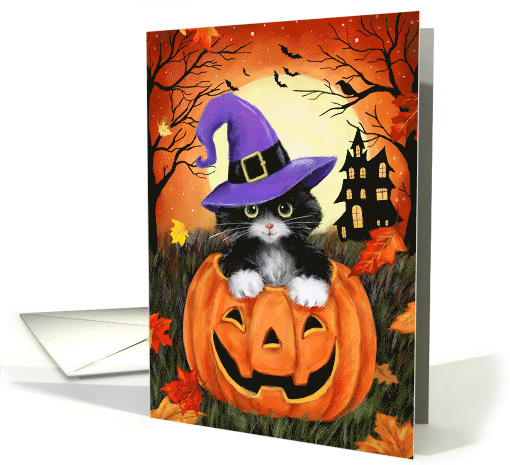 Happy Halloween Black Cat with Pumpkin card (1881566)