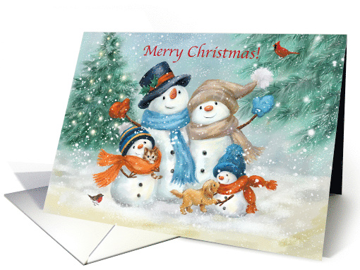 Merry Christmas with Family Snowman in Wood card (1881960)