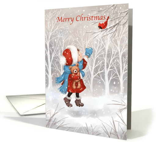 Christmas Little Girl with Cardinal card (1886192)