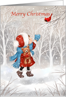 Christmas Little Girl with Cardinal card