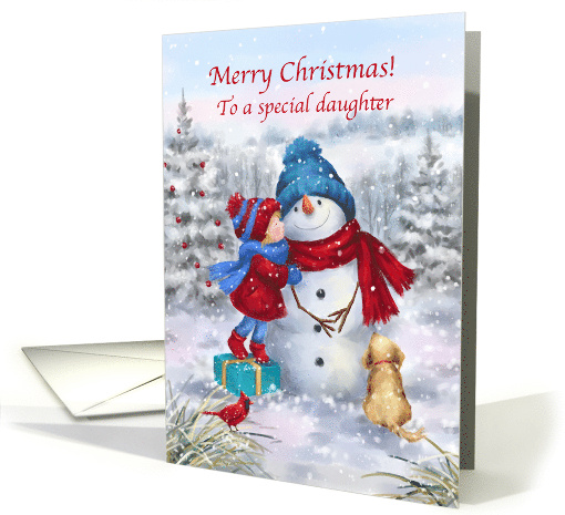 Christmas Daughter Kissing Snowman card (1887632)