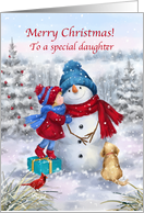 Christmas Daughter Kissing Snowman card
