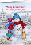 Christmas Granddaughter Kissing Snowman card