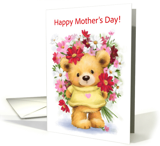 Cute Bear with Bunch of Flowers Mother's Day card (1911110)