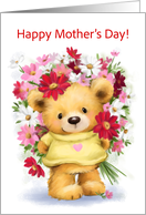 Cute Bear with Bunch of Flowers Mother’s Day card