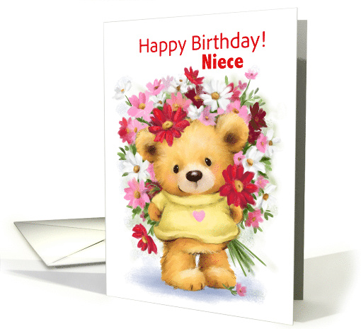 Cute Bear with a Bunch of Flowers Happy Birthday Niece card (1911180)