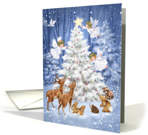 Angels and Forrest Animals in Wood Merry Christmas card (1933938)