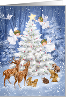 Angels and Forrest Animals in Wood Season’s Greetings card
