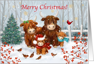 Highland Cow Family Greeting Merry Christmas from all of Us