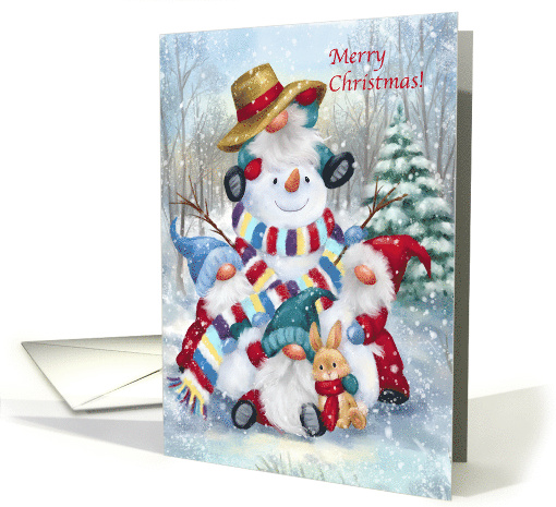 Gnomes with Snowman in Wood Merry Christmas card (1935336)