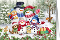 Snowman's Family in Wood Merry Christmas from all of Us