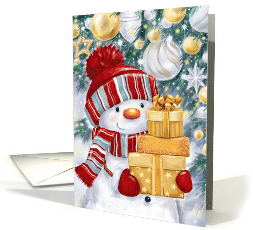 Christmas Snowman with Golden Presents card (1944886)