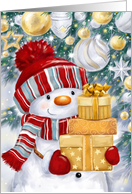 Christmas for Best Friend Snowman with Golden Presents card
