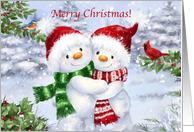 Snowman Couple Hugging Merry Christmas
